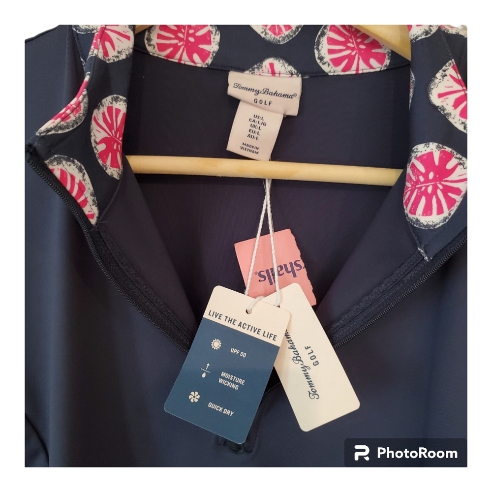 Tommy Bahama Golf Top Shirt Size Large Blue Pullover 1/4 Zip Floral Collar - Picture 11 of 14